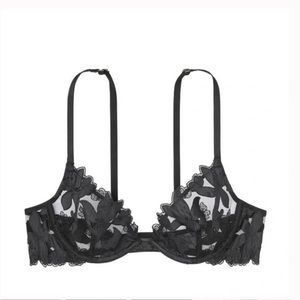 Victoria's Secret Lingerie Bra Black Floral Balconette